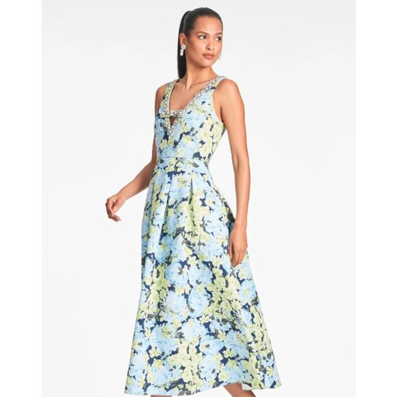 Sachin & Babi Millie Pearl Garden Club Floral Print V Neck Midi Dress NWT 850 S - Picture 3 of 12